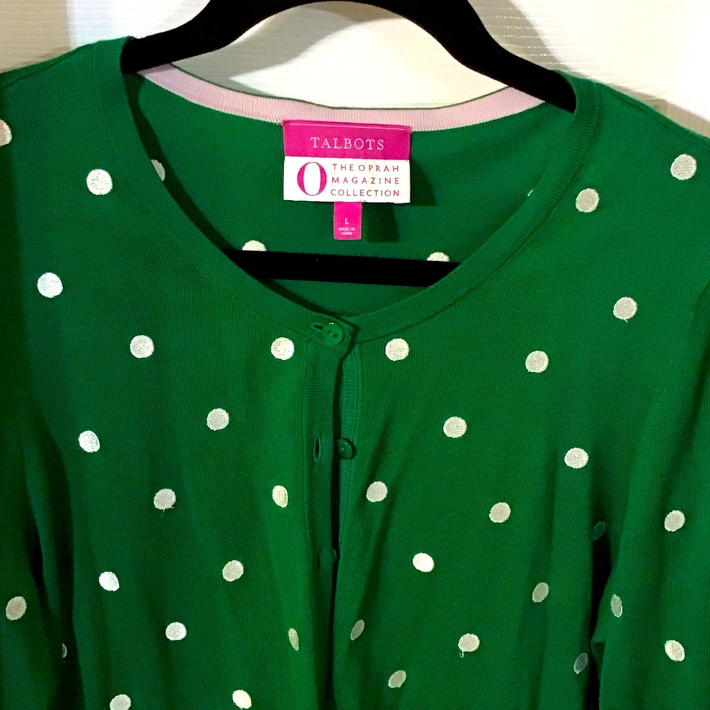 Talbots Green and White Polka Dot Sweater